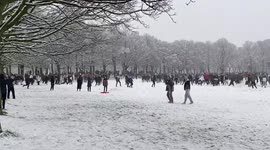 This shocking video shows hundreds of students gathering in a park to take part in a mass snowball fight