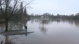 Derbyshire park turns into a lake as heavy rain and snow causes flooding, UK