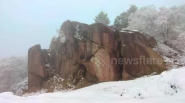 Snowy winter wonderland at Black Rocks Derbyshire