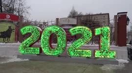 Cool 2021 New Year sign outside the Hermitage Garden in Moscow