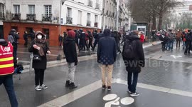 Police and protesters come face to face after a charge during an anti