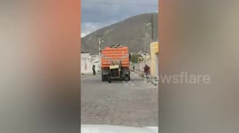 Cement Mixer Bounces Along Road Like Its Dancing