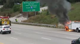 Utility truck catches fire on Interstate-70 in Indianapolis