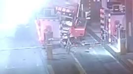 Truck smashes into toll booth in China as driver was fatigued