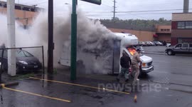 Bus in fire in front of Subway Part 1 Of 3