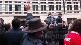 Man Gives Finger As Thatcher Procession Goes Past