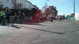 Costumes and runners at the start line of London Marathon