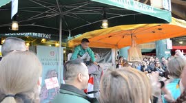 Human Tower with England and Catalonia flag in Borough Market