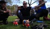 Cancer patient Artist Taxi Driver pushes toy pig  to Downing Street to protest NHS privatisation