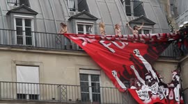 Femen Crash Far Right Rally in Paris: Zoom Shots Femen in tug of war with firemen
