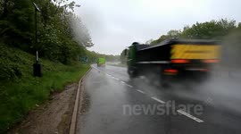 heavy rain and winds in the southwest and vehicals still driving fast on the A38