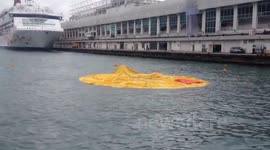 Giant rubber duck deflated in Hong Kong's Victoria Harbour