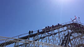Coney Island Cyclone Roller Coaster Stuck Midway: Rescue Effort