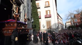 Float of the 'Cristo de la Fe y del Perdon' during Palm Sunday in Madrid