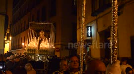 Float of the virgin 'Maria Santisima Inmaculada Madre de la Iglesia' during Palm Sunday procession in Madrid