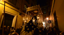 Float of the virgin ‘Maria Santisima Inmaculada Madre de la Iglesia’ during Palm Sunday procession in Madrid