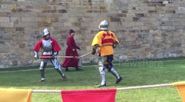 Medieval knights fighting at Alnwick Castle