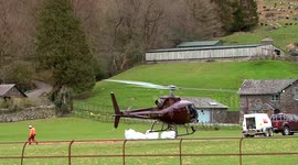 Helicopter pilot struggles against heavy Cumbria wind