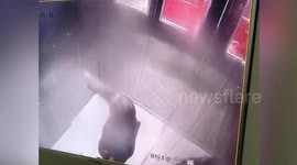 Elderly Chinese woman throws phlegm on elevator doors repeatedly