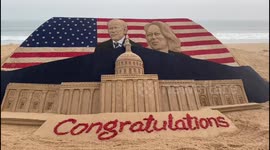 Indian sand artist congratulates Biden and Harris with sculpture ahead of inauguration
