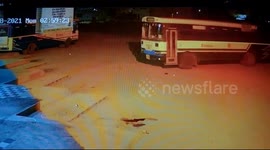 Driverless bus allegedly turns on engine by itself and drives across forecourt in India