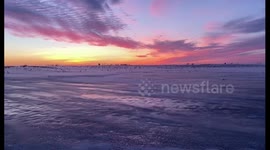 Winter winds creating freezing beauty at sunset in Holy Cross ,Wisconsin