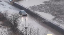 20.01.2021 Storm Christoph cars in floodwaters Welkin Road Bredbury Stockport