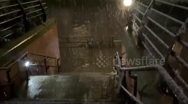 River Irwell In Manchester bursts banks as water continues to rise from Storm Christoph