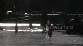 River trent floods as water rushers down stream from previous days flooding in Derby, UK
