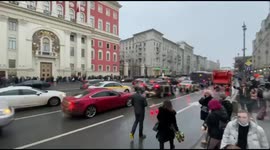 Mass protests, chants and slogans in support of Navalny and the resignation of Putin in Moscow, Russian Federation