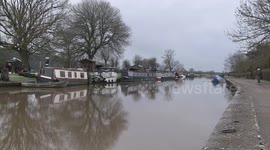 Canal boat sinks during storm Christoph, Derbyshire, UK