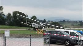 Watch the moment the world's largest biplane crash lands in Austria