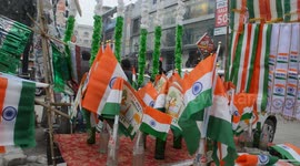 Selling Indian flags on the street on the eve of the Republic day in Prayagraj
