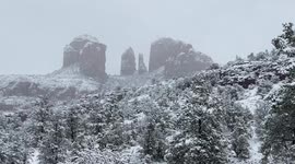 Heavy snow at Red Rock Crossing in Sedona, Arizona