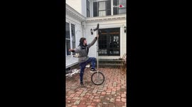 Guy Does Juggling With three Pins While Riding His 7 foot Tall Unicycle