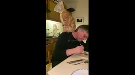 Cat sits on man
