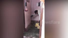 Terrifying moment Indian family discovers cobra hidden underneath their kitchen stove