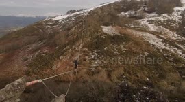 Pro slackliner breaks world record with 300-metre solo highline walk - with no safety harness