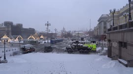 Military vehicles on Teatralnaya Square in Mocow on the second weekend of Navalny unrest in Russia