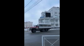 Police truck driving around in Navalny Rallies in Russia