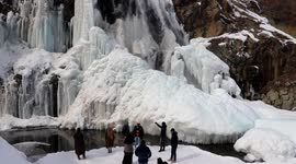 Frozen waterfall in Kashmir becomes hit with tourists and locals alike