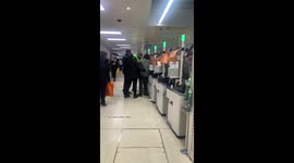 Violent fight breaks out in Sainsbury’s between customer and staff – as he SLAPS woman in face and is STOMPED AND HIT on the ground. Part 7