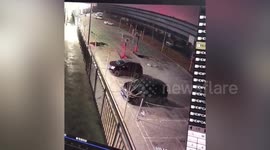 Strong winds blow basketball stand away, damaging two cars in northern China