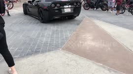 Corvette Laying Rubber Down at the beach Does he Crash?
