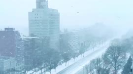 Aerial views from Brooklyn shows heavy snow in northeast