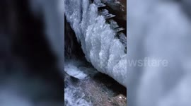 The usually free flowing waterfalls of Kanara in Zion national park making a beautiful set of images and a surreal frozen staircase