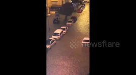 Vehicles swept away by flash flooding in Izmir, Turkey