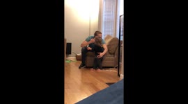 Sweet daughter covers dad in kisses