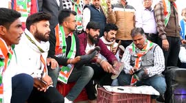 Congress Workers Polishes Shoes And Sold Fishes During Protest Against Modi Government in Rajasthan, India