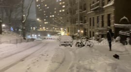 Neighborhood Scene from New York City during February 2021 Snow storm